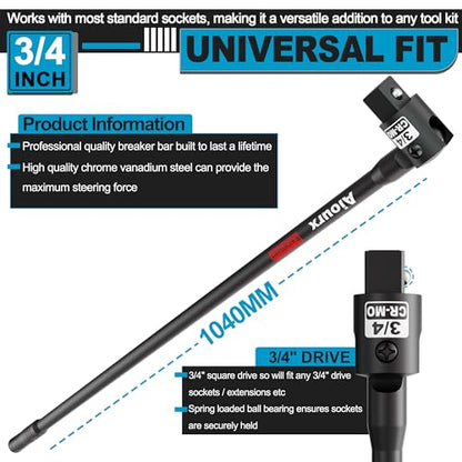 3/4” Drive 41 Inch Breaker Bar, Heavy Duty Head, Premium Chromium-Molybdenum Steel, Laser Etched Marking, for Vehicle Maintenance and Repair, DIY Processing Manufacturing - size: 3/4" 41-inch