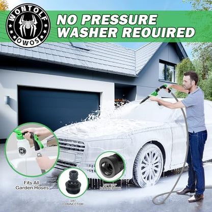 Wontolf Car Wash Foam Gun Foam Cannon Sprayer Kit with Car Wash Soap, Microfiber Car Wash Mitt, Storage Bag - Car Wash Kit - Snow Foam Blaster - Connects to Garden Hose - Car Accessories for Men - color: Green