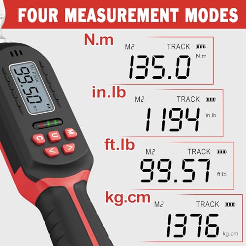 VANPO Digital Torque Wrench 3/8-Inch Drive, 5-99.5 ft-lb, for Motorcycle | 6.8-135Nm, ±2% Accuracy, Electronic Torque Wrench with Preset Value, Buzzer and LED Notification for Automotive & Bicycle - size: 5-99.5 ft-lbs/6.8-135Nm