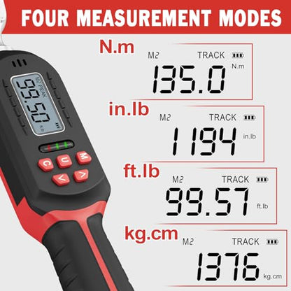 VANPO Digital Torque Wrench 3/8-Inch Drive, 5-99.5 ft-lb, for Motorcycle | 6.8-135Nm, ±2% Accuracy, Electronic Torque Wrench with Preset Value, Buzzer and LED Notification for Automotive & Bicycle - size: 5-99.5 ft-lbs/6.8-135Nm