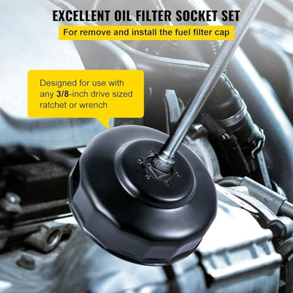 Oil Filter Socket Set,30 Pcs Oil Filter Wrench Set, Sturdy Steel Oil Socket,3/8" Oil,Low Profile Oil Set compatible with Easy Access,Oil Wrench Cap Set w/Case