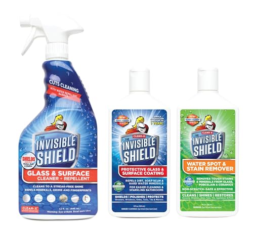 Invisible Shield Glass Essentials Shower Door & Tile Protectant Kit 32 oz | Water Spot Remover & Glass Protection