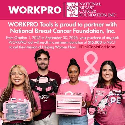 WORKPRO Pink Tool Set, 284 PCS Tool Kit for Women, Basic Household Tool Box with Sockets, Pliers, Ratchet Handle, Portable Toolkit for Home Repair, New Apartment, House-Warming, DIY - Pink Ribbon