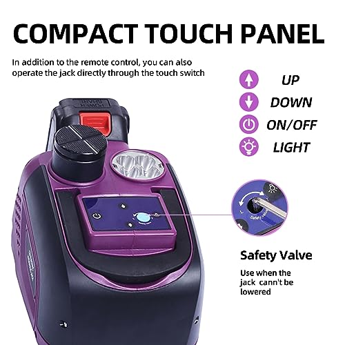 Electric Car Jack Hydraulic Cordless Remote Control 5 Ton 12V Small Portable Cordless Floor Jack Lift for SUV Sedan Vehicle MPV Car Change Tire Emergency Repair Tyre Purple