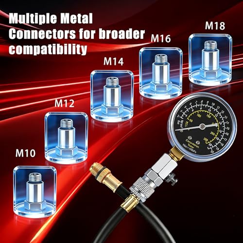 Professional 11-Piece 0-300 Psi Engine Compression Tester Kit with Spark Plug Tester, Adapters & Quick-Release Valve for Gasoline Car, Truck, Motorcycle, Lawn Mower