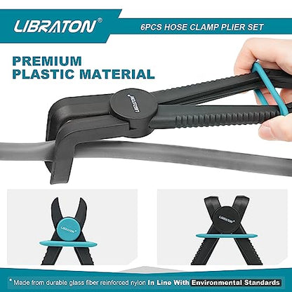 LIBRATON Hose Clamp Pliers, Hose Pinch Off Pliers, Line Clamps, 6pcs | Hose Pinch Pliers Straight and 90Degree, Plastic Hose Clamp Pliers for Brake, Fuel, Coolant, Radiator, Gas Line - style: Plastic Pilers
