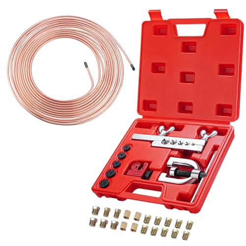 25 ft 3/16 Copper Coated Brake Line Kit 16 Brake Line Fittings and 4 Unions Brake Line Fittings Double & Single Flaring Tool Kit