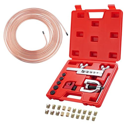 25 ft 3/16 Copper Coated Brake Line Kit 16 Brake Line Fittings and 4 Unions Brake Line Fittings Double & Single Flaring Tool Kit