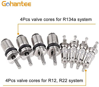 17Pcs Air Conditioning Valve Core Kit Schrader Valve Cores Accessories A/C R12 R134a Refrigeration Valve Stem Core Rmover Tool HVAC System Seal Caps Kit
