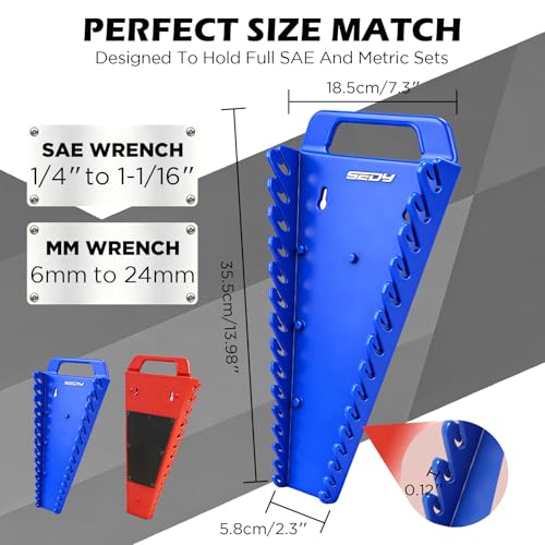 SEDY 2-Pack Magnetic Wrench Organizer with Non-Slip Handle, 24-Slot Heavy-Duty Wrench Rack Holders for Toolbox & Drawer Storage, Fits SAE 1/4"-1-1/16" and Metric 6mm-24mm Wrenches - style: 24-Slot Large Handle / 2-Pack