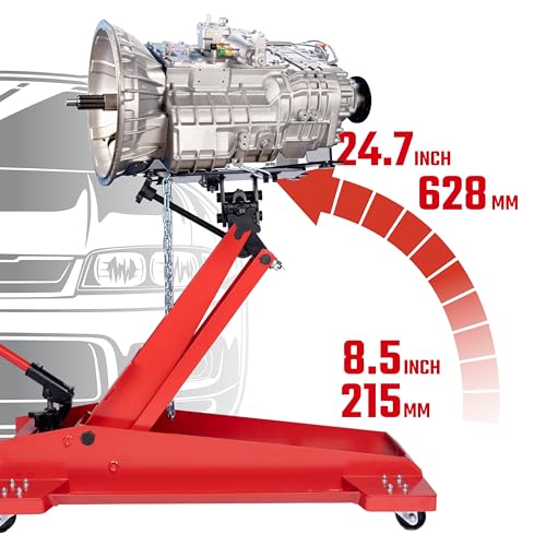 800 lbs Adjustable Hydraulic Transmission Jack – Low Profile Telescoping Floor Lift with 360° Swivel Casters, Heavy-Duty Steel Construction