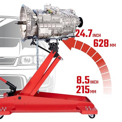 800 lbs Adjustable Hydraulic Transmission Jack – Low Profile Telescoping Floor Lift with 360° Swivel Casters, Heavy-Duty Steel Construction