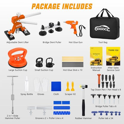 GOOACC 97 PCS Car Dent Puller Paintless Dent Removal Tool | Adjustable Lifter Bridge Puller 2 in 1 T-Bar Slide Hammer Suction Cup Glue Gun Repair Kit for Car Dent Hail Damage Door Ding - color: 97PCS Dent Puller Kit