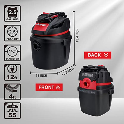 Shop-Vac 5760288 2.5 Gallon Wet/Dry Vacuum, 2.5 Peak HP, 1.25 Inch Diameter x 4 Ft Hose, Portable Compact Design - color: Black