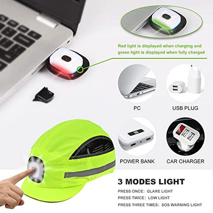 Bump Cap for Safety Baseball Cap Style Hard Hats for Adult Men Women Breathable Lightweight Safety Hat for Head Protection with Reflective Stripes - color: Lime with Light
