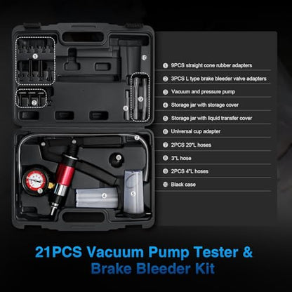 YSTOOL Hand Held Vacuum and Pressure Pump Brake Clutch Fluid Bleeder Tool Kit Oil Change Power Steering Fluid Bleeding Set with Pressure Gauge Jar Adapters for Auto Car Truck Motorcycle Use Black Case - color: Black