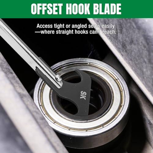 SK Seal Puller with 2 Extra Blades, Includes Straight & Offset Hook | Heat Treated Steel, Dual Hook Tips for Oil and Grease Seal Removal, for Cars, Suvs, Light Trucks and Motorcycle