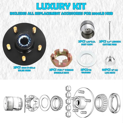 3500LB Trailer Hub Kit 5x4.5 Bolt Pattern with Bearing Dust Caps & Pre-Greased for #84 Spindle - color: Black-20