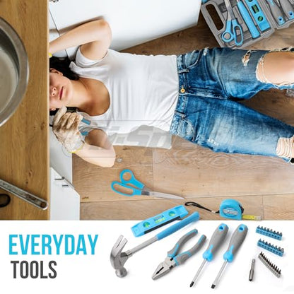 Hi-Spec Household Starter Tool Set with Carry Toolbox for Dorms, Blue | 38pc, socket and wrench coverage, roadside fixes, organized box, garage maintenance help, bike and vehicle tasks, quick setup - color: Blue