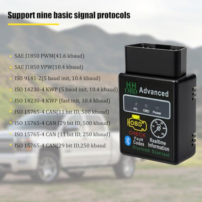 HZEL Bluetooth OBD2 Scanner for Car, OBDII Wireless Vehicle Engine Fault Code Readers Diagnostic Tool, Automotive Check Engine Light Tester Scan Tool, Universal for Most Vehicles