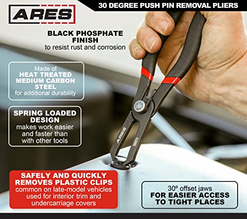 ARES 10071-30 Degree Push Pin Removal Pliers - Easily Removes Push Pin Style Fasteners - Prevents Damage to Trim and Fasteners - size: 30 Degree Push Pin Clip Removal Pliers