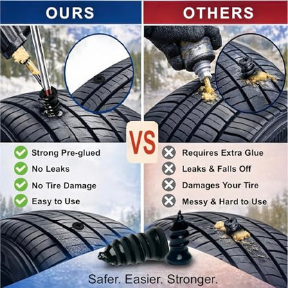 61 PCS Tire Repair Screws, Professional Tire Plugs Screw Type with a Screwdriver, Tire Repair Screws, Self-Service Screw in Tire Repair Plugs, Tire Plug Kit for Car, Motocycle, Truck, Tractor