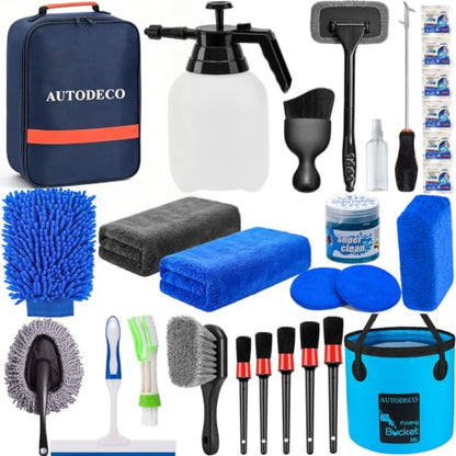 29Pcs Car Detailing Kit Wash Cleaning Kits with Pump Foam Sprayer Collapsible Bucket Wash Brush Large Wash Mitt Towels Complete Interior Exterior Car Detailing Supply Set Blue - size: 29Pcs