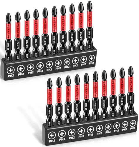 20-PCS Phillips Bits #2 Impact, Magnetic 2'' Phillips Head Drill & Screwdriver Bits Set, Premium S2 Steel, with 1/4" Hex-Shank for Power Drill, Professional & DIY Use - style: 20pcs phillips bits #2