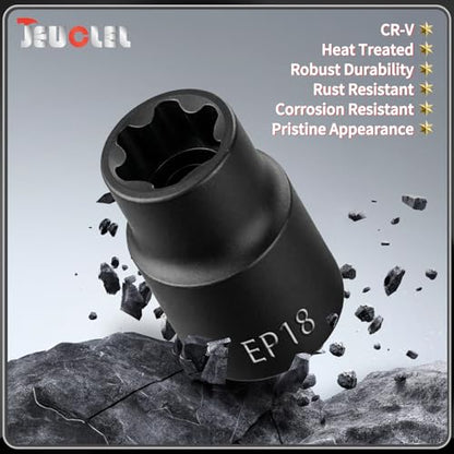 EP Socket EP18, 6 Point 1/2” Dr Female External E-Torx Plus Socket | EP Socket, Female External, E-Torx Plus Socket, External, Cr-V Steel, High Deformation Prevention - size: EP18