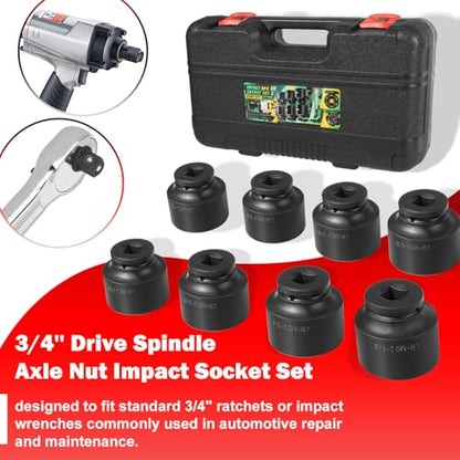 8PCS 3/4" Drive Spindle Axle Nut Impact Socket Set, 2-1/16" to 2-1/2" | Heavy Duty 6-Point CR-MO Chromoly Steel for Truck & Auto Repair