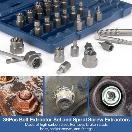 MABLEVI 36 Pcs Upgrade Screw Extractor Set, 3/8” Drive Multi-Spline Easy Out Bolt Extractor Set, Stripped Screw Removal Tool Kit for Removing Nuts Bolts with Solid Storage Case - size: 36-piece
