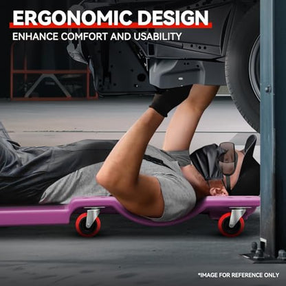 Auto Dynasty 36 Inches Mechanic Creeper, Automotive Garage Repair Low Profile Under Car Rolling Creeper with Padded Headrest, Plastic, Purple - color: Purple, size: 36" L