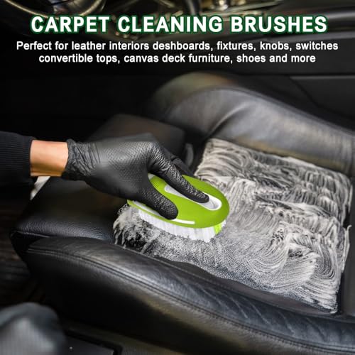 Carpet and Upholstery Cleaning Brush, Stiff Bristle Carpet Detailing Scrubber Brush, Multi-Functional Car Detailing Scrub Brushes, Cleaning Brushes for Car and Home Couch Floor Mats (Green) - color: Green