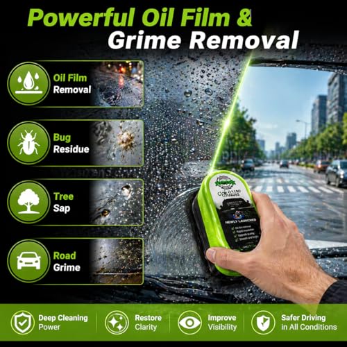 Upgrade Automotive Windshield Oil Film Remover Brush - Reusable, Heavy-Duty Microfiber Scrubber for Stubborn Grime, Bugs, Sap on Car Glass, Windows, Mirrors - Car Glass Cleaning Tool