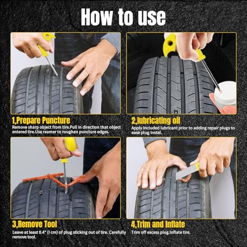 Tire Repair Kit, 33Pcs Heavy Duty Tire Plug Kit, Universal Tire Repair Tools to Fix Punctures and Plug Flats Patch Kit for Cars, Motorcycles, Atvs, Tractors, Etc - size: 33pcs