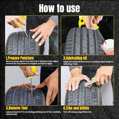 Tire Repair Kit, 33Pcs Heavy Duty Tire Plug Kit, Universal Tire Repair Tools to Fix Punctures and Plug Flats Patch Kit for Cars, Motorcycles, Atvs, Tractors, Etc - size: 33pcs
