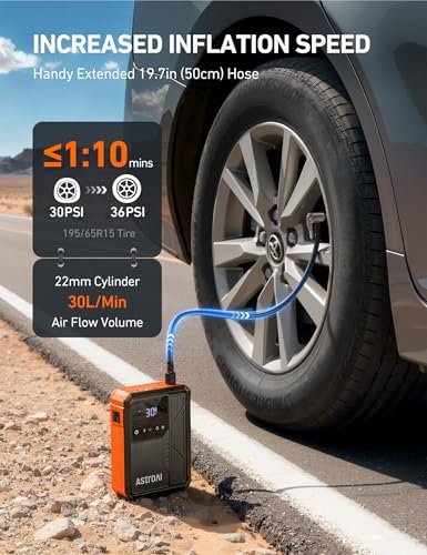 AstroAI Beta822 3000A Jump Starter with Air Compressor, 150PSI Portable Tire Inflator with Auto-Shutoff, 12V Car Battery Booster (9.0 Gas/7.0L Diesel) with LED Light and Jumper Cables, Black - color: 3000A-Black