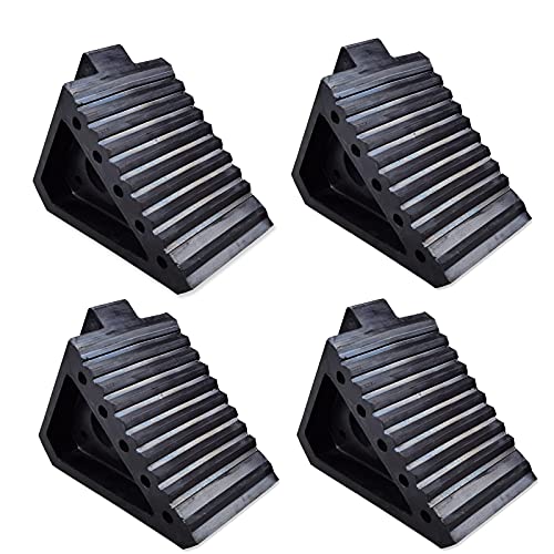 HOXWELL Solid Heavy Duty Rubber Wheel Chocks 4 Packs, Premium Wheel Stopper for Car, Travel Trailers, RV, Truck, and ATV(4 pcs, Black) 8" x 4" x 6" - color: Black 4 pack