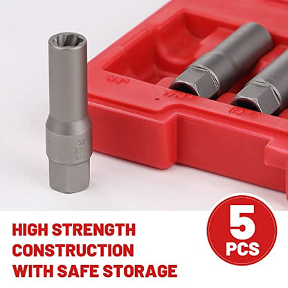 5-Pcs Spiral Deep Bolt Extractor Set, Stripped Bolt Remover Lug Nut Extractor Set, Stripped Lug Nut Remover for Broken Damaged Rounded-Off Bolts, Nuts, Bolts, Studs, Threaded Tubes - size: 5Pcs