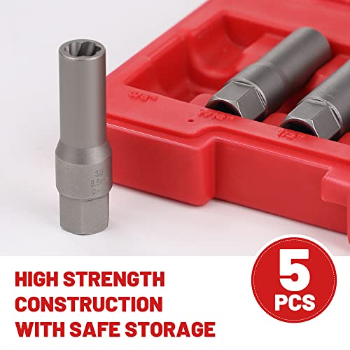 5-Pcs Spiral Deep Bolt Extractor Set Stripped Lug Nut Extractor Set | Lug Nut Remover for Broken Damaged Rounded-Off Bolts, Nuts, Bolts, Studs, Threaded Tubes - size: 5Pcs