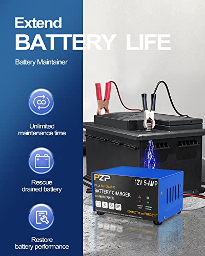 12v Smart Car Battery Charger, 5Amp Fully-Automatic Trickle Charger, Battery Desulfator with Auto Repair, 12 Volt Battery Maintainer, Winter Mode, Suitable for AGM, Deep Cycle, Lawn Mower, RV - color: Blue