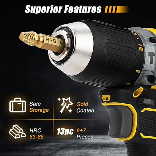 TOPEC Small Screw Extractor Set, 13 PCS Stripped Screw Removal Tool, HSS 6542 Easy Out Kit for Damaged, Broken Fasteners, Fathers Day Gifts for Dad (Golden) - size: 13-piece