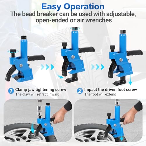 Manual Tire Bead Breaker with Handle and Rubber Pad, Fit for 38 and 42 Inches Tires Changer, Easy-Operated Tire Repair Tool for ATVs, UTVs, Tractors, Trucks, Heavy Duty Tires Car Repair (Blue)