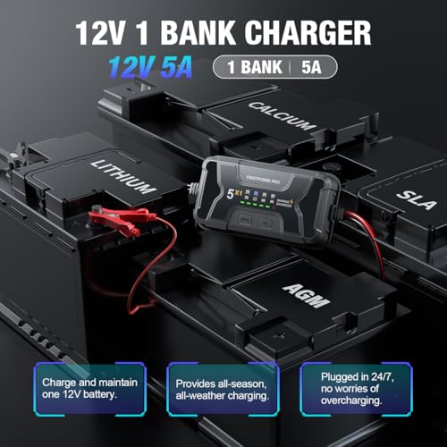 Marine Battery Charger 5X1: 1-Bank, 5A Onboard Battery Charger - 5A Per Bank, 12V Waterproof Boat Batter Charger for SLA/AGM, Lithium, Calcium - Charged 24/7 - size: 1 Bank(5A)