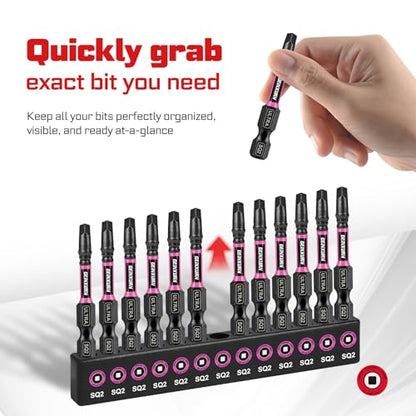 Geinxurn Impact #2 Square Screwdriver Bits Set, 26pcs 1” 2” SQ2 Magnetic S2 Steel Driver Bits Set and 1pc Impact Bit Holder with Color Coded Base - size: 27pcs-SQ-B