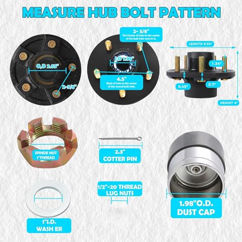 3500LB Trailer Hub Kit 5x4.5 Bolt Pattern with Bearing Dust Caps & Pre-Greased for #84 Spindle - color: Black-20