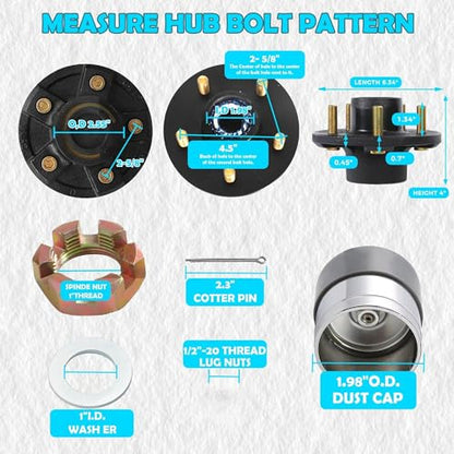 3500LB Trailer Hub Kit 5x4.5 Bolt Pattern with Bearing Dust Caps & Pre-Greased for #84 Spindle - color: Black-20