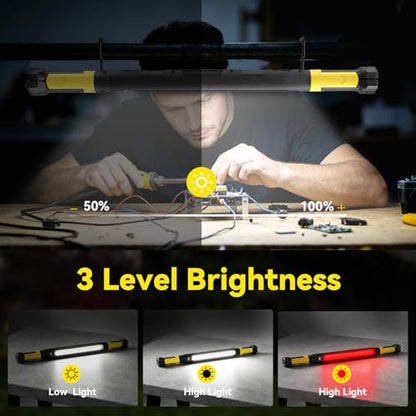 AlpsWolf Magnetic Rechargeable Work Light - 3000LM LED Light Bar, 5200mAh Underhood Light with 360°Rotatable Hook and Clip, 3 Brightness Modes for Car Repair, Workshop, Emergency (1PC)