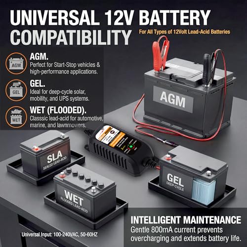MOTOPOWER MP00205A 12V 800mA Automatic Battery Charger Maintainer, 2-Pack | Battery Charger, Battery Maintainer, Trickle Charger and Battery Desulfator