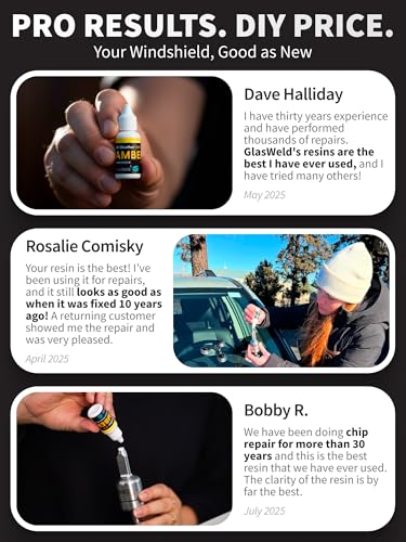 GlasWeld Windshield Repair Resin – Liquid Auto Windshield Chip Repair Kit for Glass Crack & Damage – Grey Tint for Reduced Visibility – All-Weather Liquid Resin with Zoom Injector & UV Curing Lights - color: Grey - All Weather